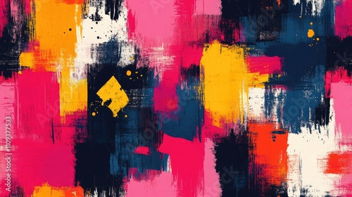 Colorful abstract seamless pattern featuring ink brush strokes and geometric shapes perfect for fabric design and interior decor