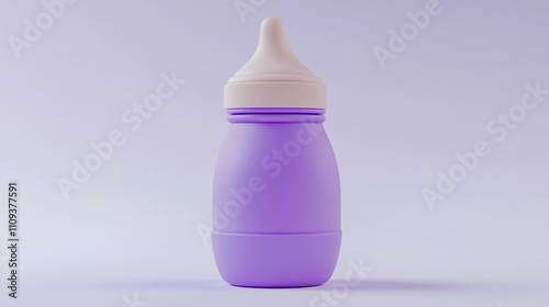 a purple baby bottle with a soft cream-colored nipple, perfect for infant feeding photo