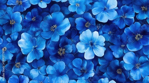 Fototapeta Naklejka Na Ścianę i Meble -  Vibrant watercolor pattern of bright blue flowers ideal for fabric design and decorative projects