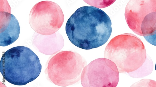 Colorful watercolor circles in a seamless pattern on a white background ideal for textiles and design projects