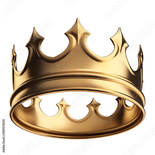 golden metal crown with pointed tips, symbolizing victory and royalty, isolated on white background. crown intricate design and shiny surface reflect elegance and power photo