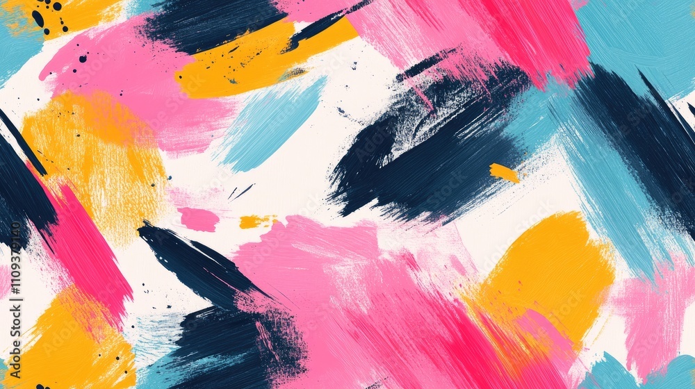 Obraz premium Seamless abstract pattern featuring vibrant oil and acrylic smears with pencil and pastel scribbles ideal for textile design and modern art projects