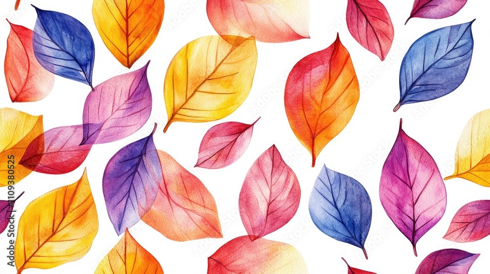 Vibrant seamless pattern of handmade watercolor leaves on a clean white backdrop ideal for fabric wallpapers and children s design projects Vibrant seamless pattern of handmade watercolor leaves on a clean white backdrop ideal for fabric wallpapers and children s design projects