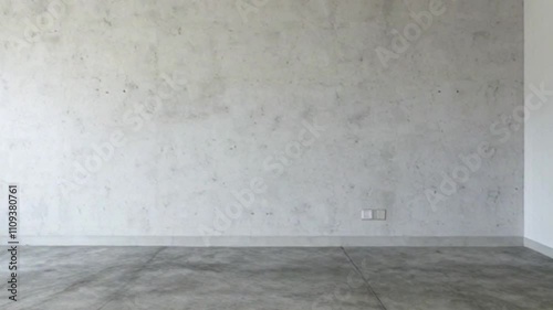 modern concrete room with ceiling lights and rough floor - industrial interior with white background wall.
