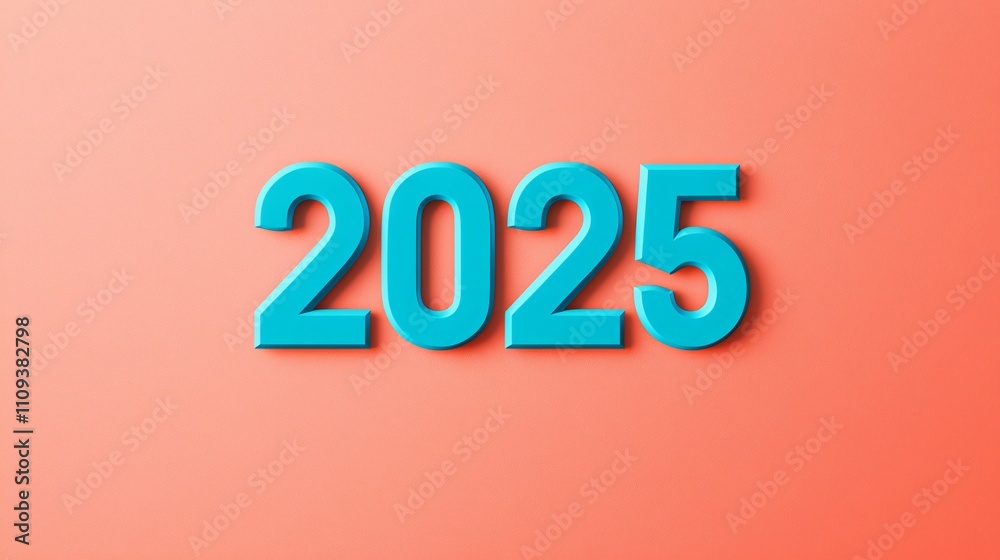 Bright sky blue number 2025 on a warm peach background symbolizes future aspirations Bright sky blue number 2025 on a warm peach background symbolizes future aspirations