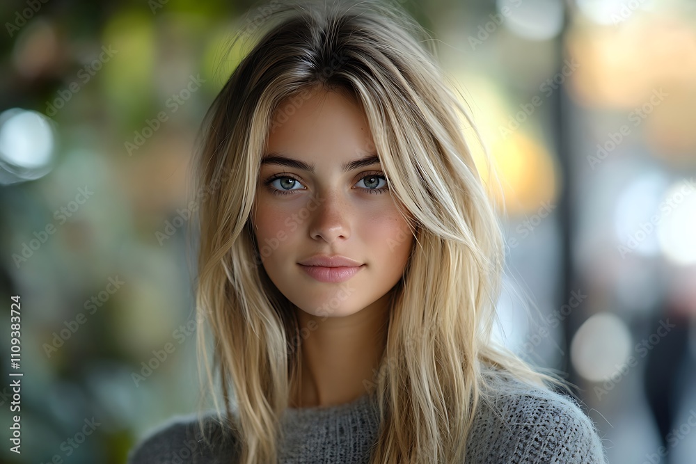 Golden Sunlight Charming Young Woman in Sweater