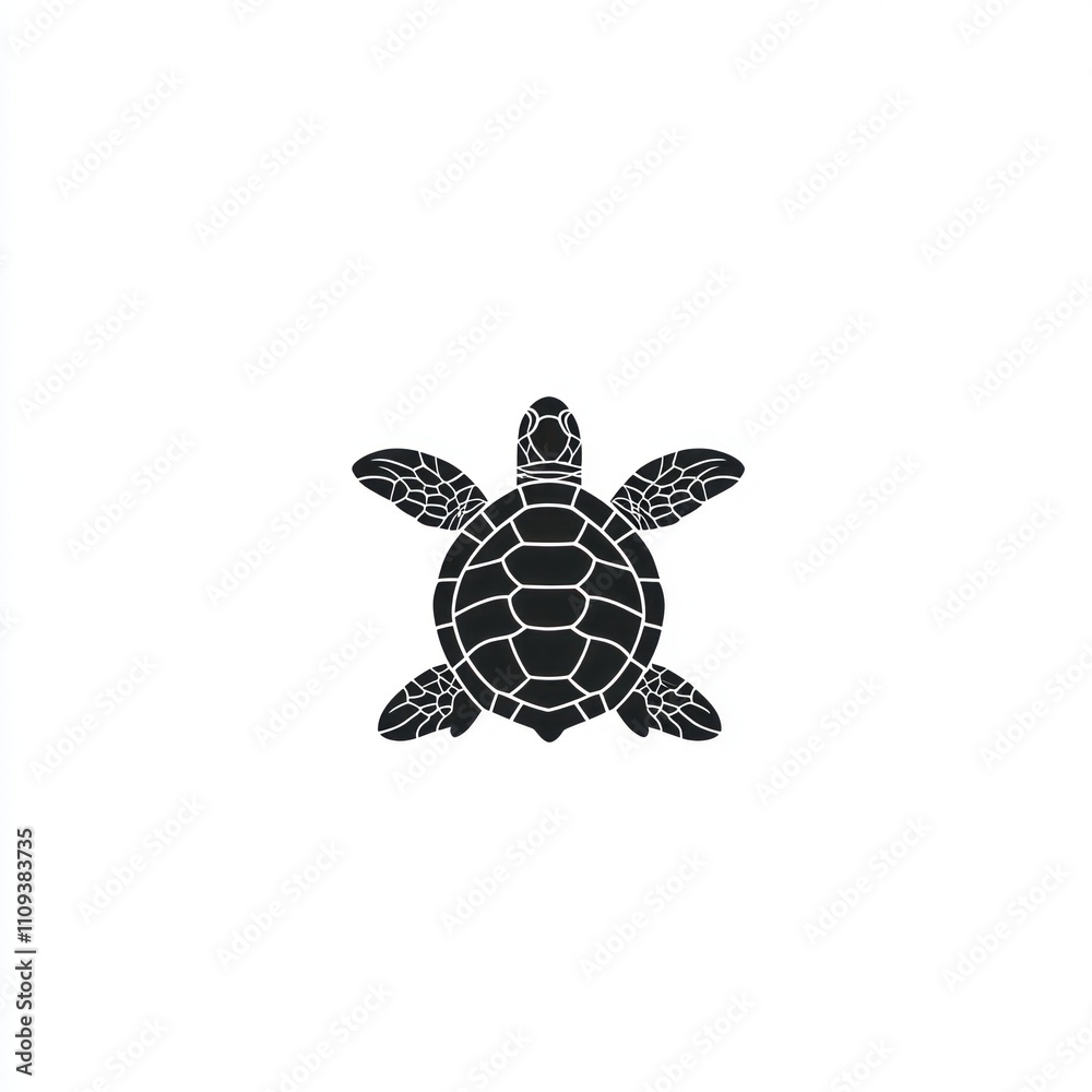 Fototapeta premium Simple black silhouette of a sea turtle viewed from above.