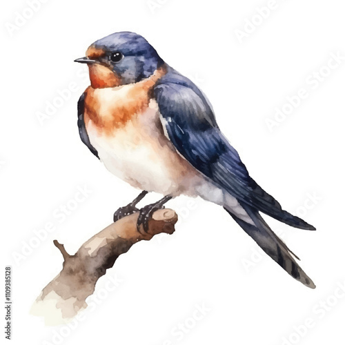watercolor Swallow isolated white background