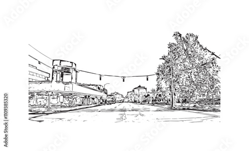 Obraz na płótnie Print Building view with landmark of Vancouver is the city in USA. Hand drawn sketch illustration in vector. w salonie