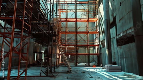 Wallpaper Mural Industrial interior with scaffolding, sunlight streaming through. Torontodigital.ca