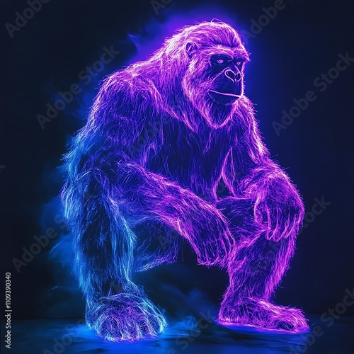 Neon glowing Bigfoot image captured in luminous creative style image photo