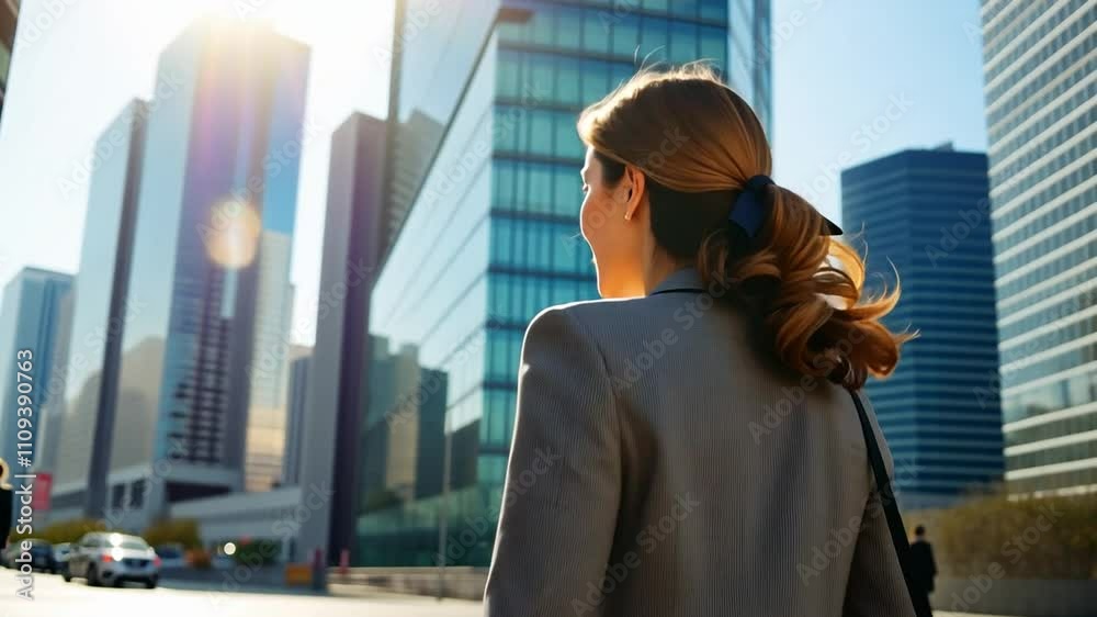 Rear view of businesswoman walking in the city Rear view of businesswoman walking in the city