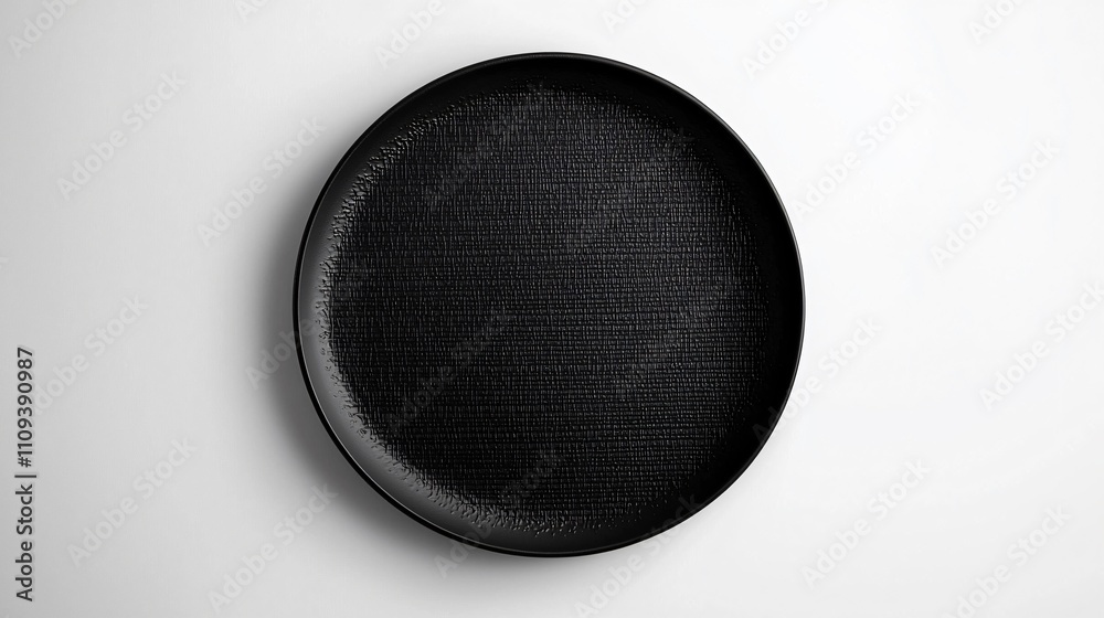 Elegant matte black ceramic plate with subtle texture on a neutral background Elegant matte black ceramic plate with subtle texture on a neutral background