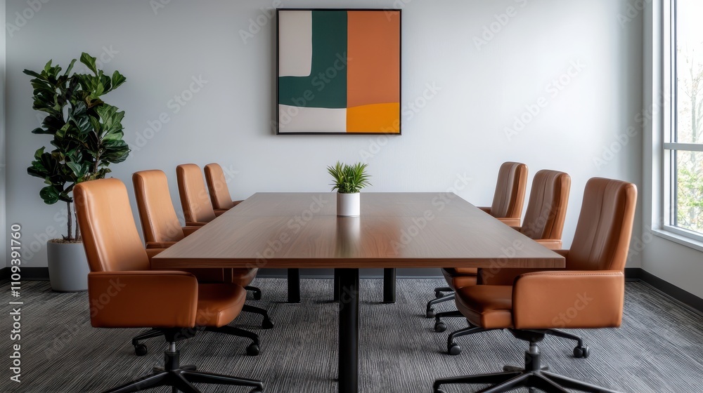 Modern Conference Room with Leather Chairs and Abstract Art Modern Conference Room with Leather Chairs and Abstract Art