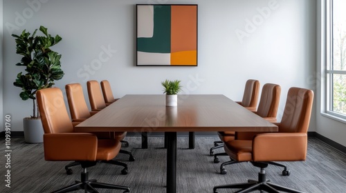 Modern Conference Room with Leather Chairs and Abstract Art