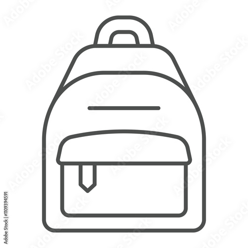 Backpack for traveling thin line icon, tour bag concept. Vector graphics. Bag with pocket sign on white background, outline style icon for mobile or web design.