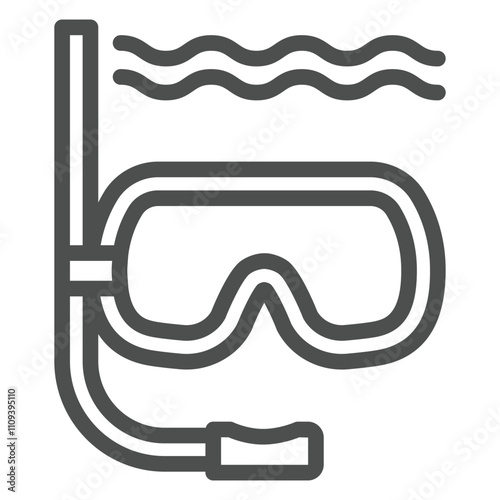 Mask and snorkel for diving water line icon, eco tourism concept. Vector graphics. Underwater diving sign on white background, outline style icon for mobile or web design.