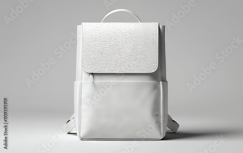 White backpack isolated on light grey background.