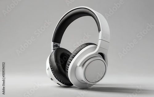 White over-ear headphones with black earcups, isolated on a grey background.