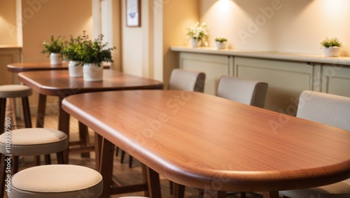 Wallpaper Mural A sleek café ambiance showcasing smooth tables and potted plants. Torontodigital.ca