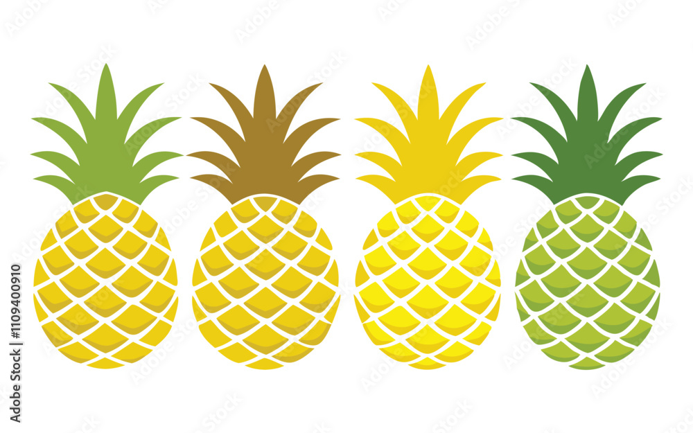 set pineapple fruit line art silhouette vector set pineapple fruit line art silhouette vector