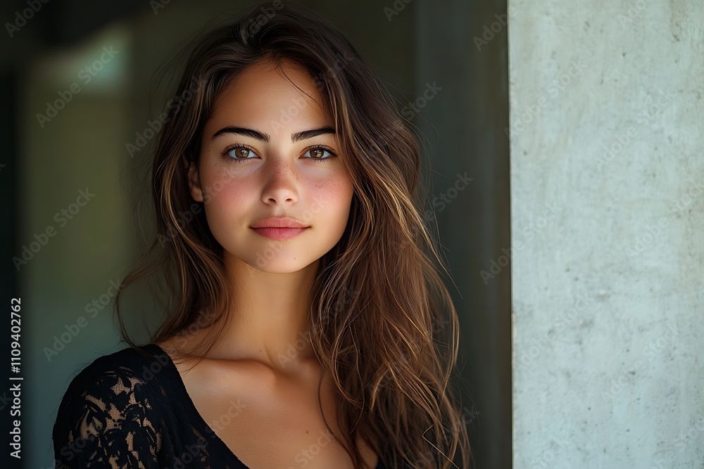 Serene Asian Woman Headshot Soft Light, Brown Hair, Peaceful Blush Serene Asian Woman Headshot Soft Light, Brown Hair, Peaceful Blush