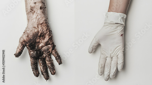 Mysophobia Unveiled: A Dramatic Representation of Germ Fear Through Anatomical Contrast of Hands photo