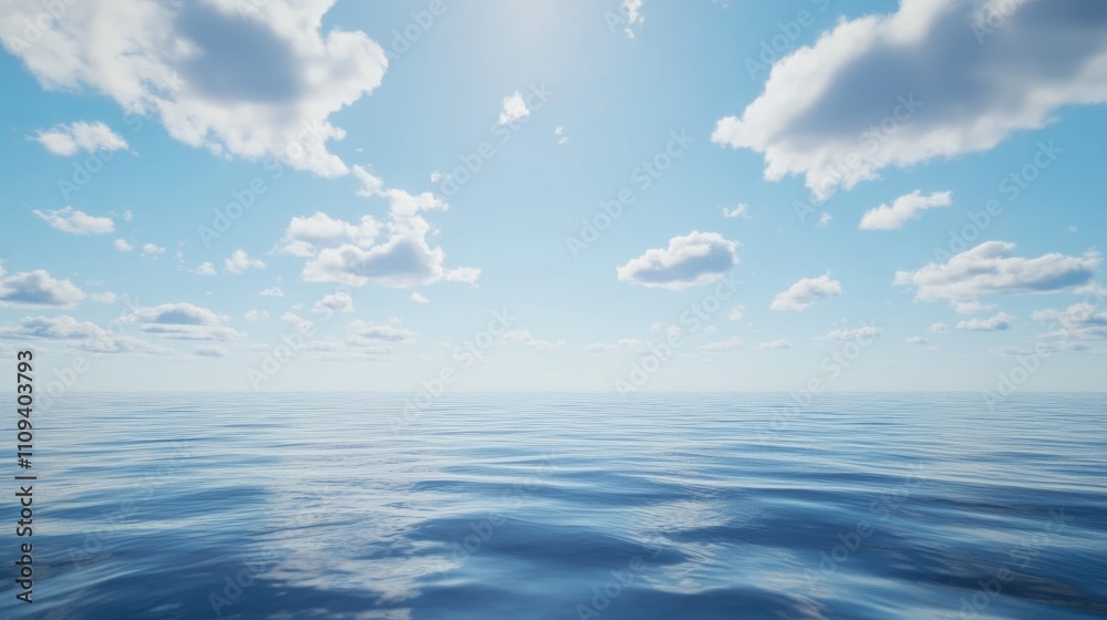 Tranquil scene with a clear sky and soft clouds over a calm, endless ocean horizon Tranquil scene with a clear sky and soft clouds over a calm, endless ocean horizon