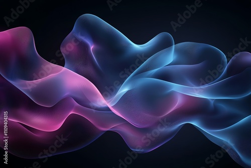 An abstract composition featuring flowing waves of pink and blue hues against a dark background, conveying a sense of tranquility and modernity for creative projects.