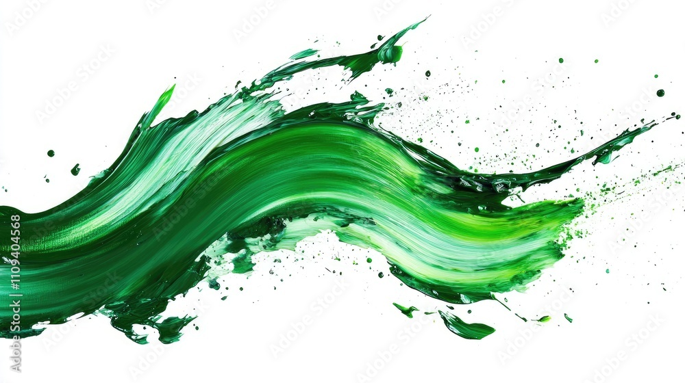 custom made wallpaper toronto digitalDynamic green paint stroke creating a vibrant, artistic splash on a white background.