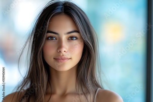 Serene Brunette with Golden Hour Light, Long Hair