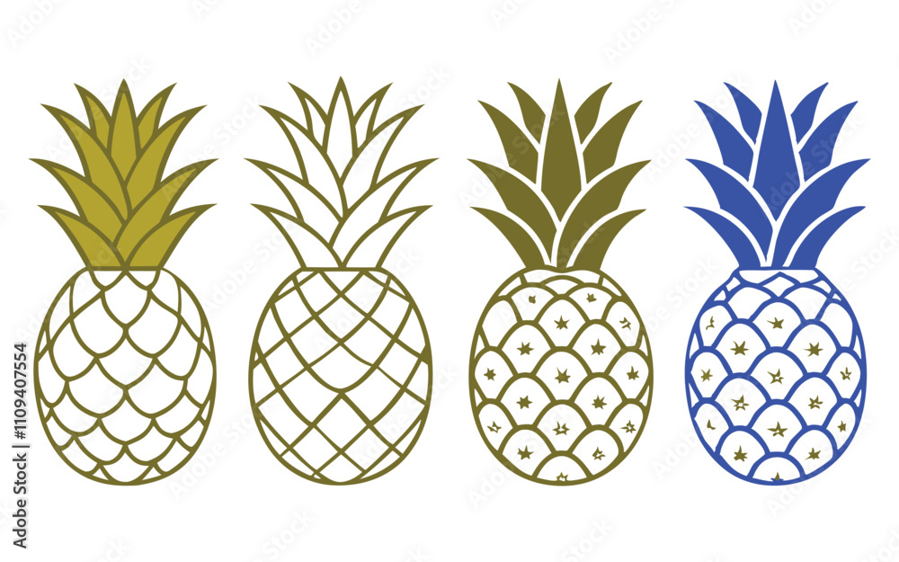 Fototapeta premium set pineapple fruit line art silhouette vector