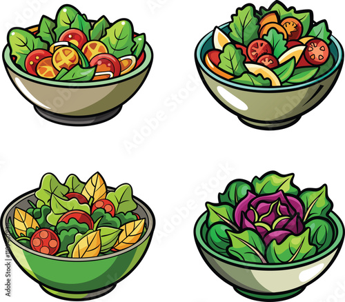 Fresh Salad Dish Clipart Vector with Vibrant Ingredients Perfect for Menus Blogs and Food Designs
