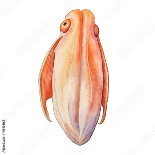 watercolor Squid isolated white background