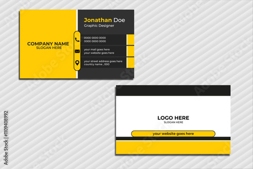   Simple and modern business card layout featuring futuristic shapes and abstract silver elements. Designed with a luxury dark gradient background, offering a premium and elegant appeal.