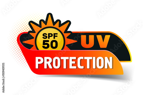 UV protection your skin. Ultraviolet sunblock icon. SPF 50 sun protection.