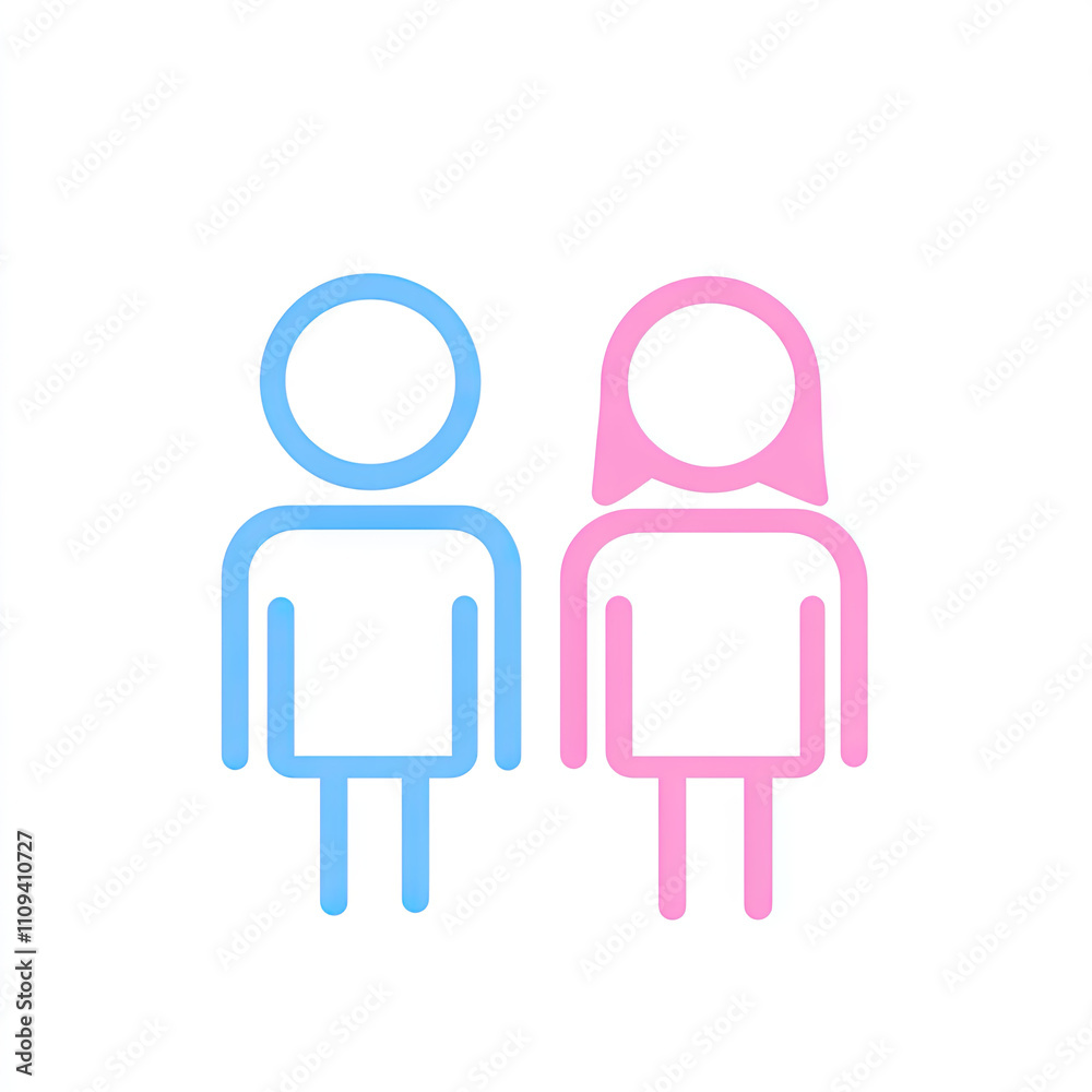 A simple, minimalistic icon of male and female with pink and blue colors, representing a symbol for gender equality A simple, minimalistic icon of male and female with pink and blue colors, representing a symbol for gender equality