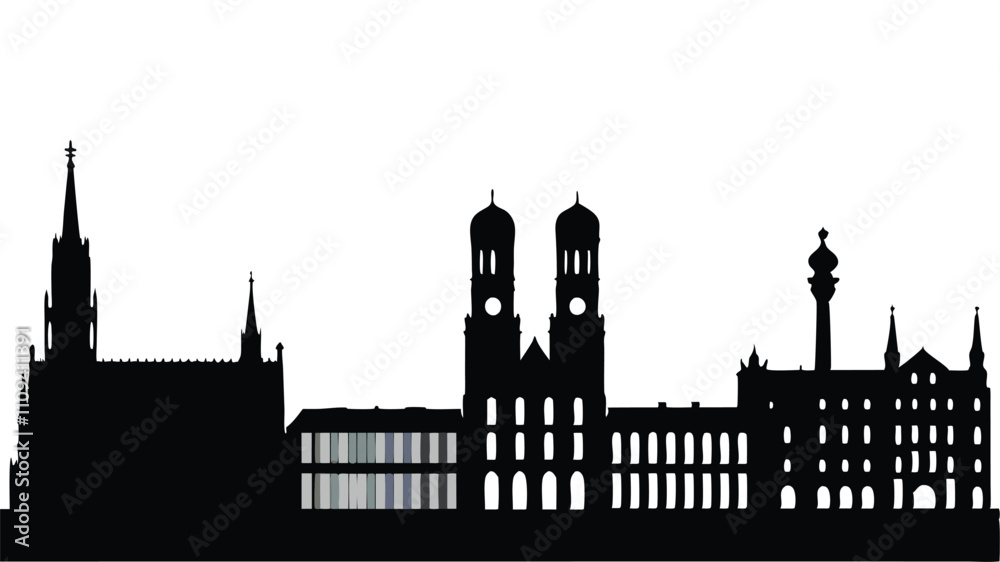 Black Vector Silhouette of Munich Skyline Black Vector Silhouette of Munich Skyline