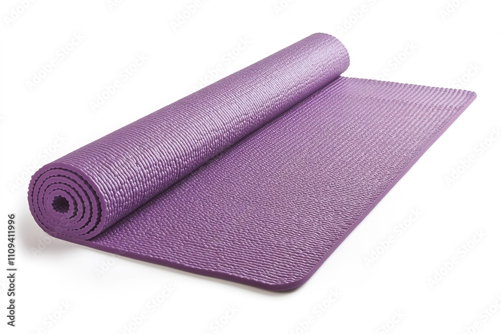 Purple yoga mat rolled up on white background Purple yoga mat rolled up on white background