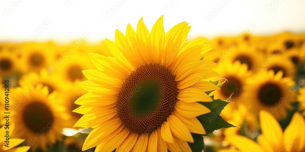 Obraz premium A Single Sunflower in a Field of Yellow Blooms, Capturing the Essence of Summer's Golden Glow