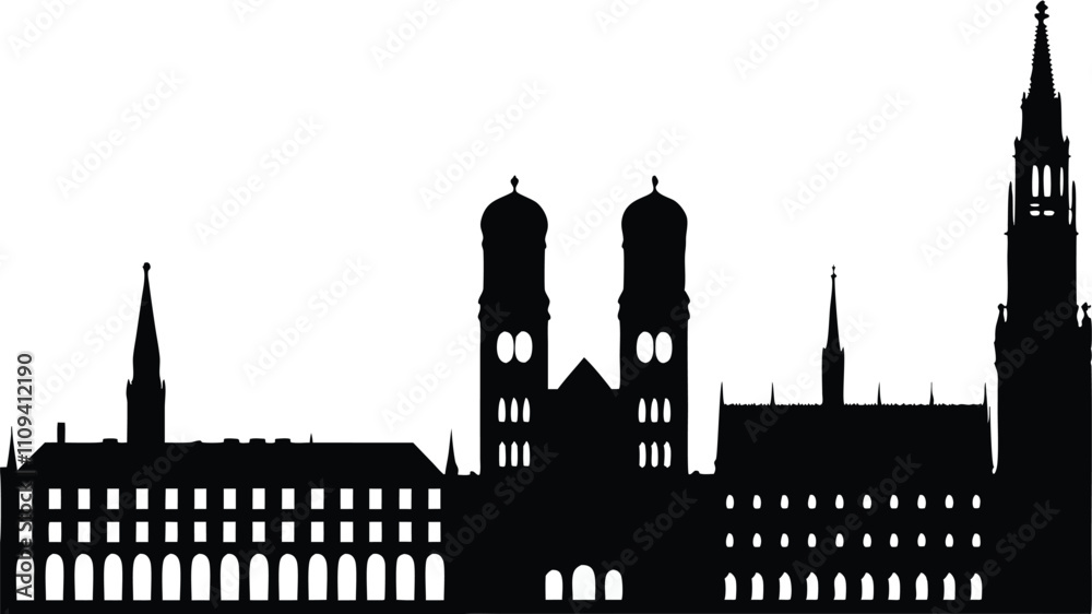 Fototapeta premium Black Vector Silhouette of Munich Skyline