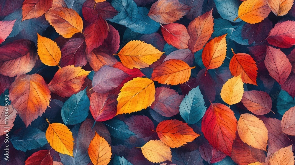 Seamless pattern of vibrant autumn leaves with a watercolor background ideal for textiles and seasonal decor Seamless pattern of vibrant autumn leaves with a watercolor background ideal for textiles and seasonal decor