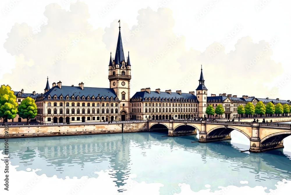 Fototapeta premium Bordeaux Skyline - France Historical Landmark Continuous Line Art Print
