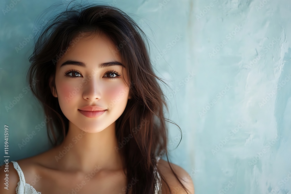Soft Blush, Serene Woman Portrait, Smooth Skin, Natural Light Soft Blush, Serene Woman Portrait, Smooth Skin, Natural Light