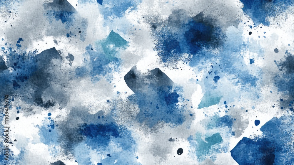 Seamless design of blue and gray textures with dyed brush effects and watercolor splatters ideal for modern textile patterns Seamless design of blue and gray textures with dyed brush effects and watercolor splatters ideal for modern textile patterns
