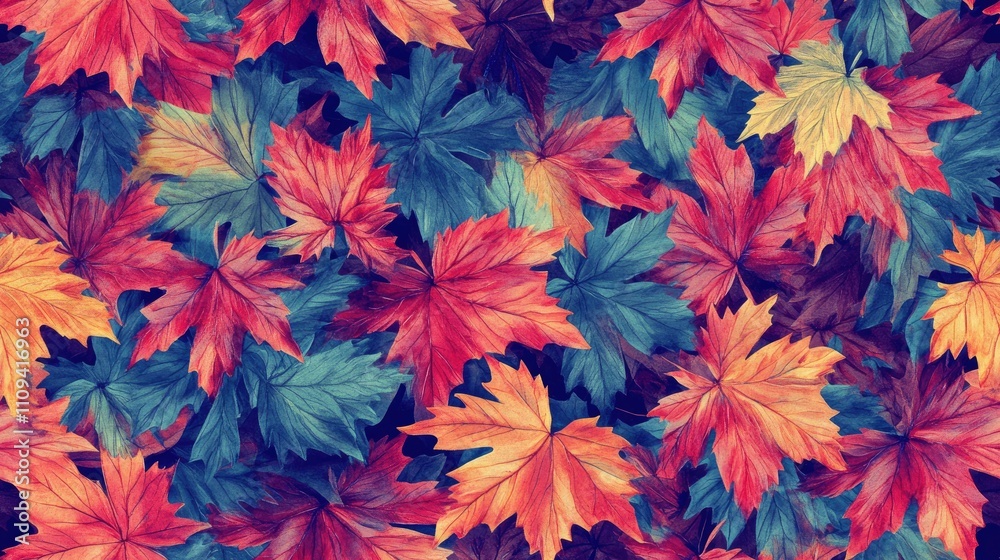 Seamless pattern of vibrant autumn maple leaves against a rich background ideal for seasonal decor and crafts Seamless pattern of vibrant autumn maple leaves against a rich background ideal for seasonal decor and crafts