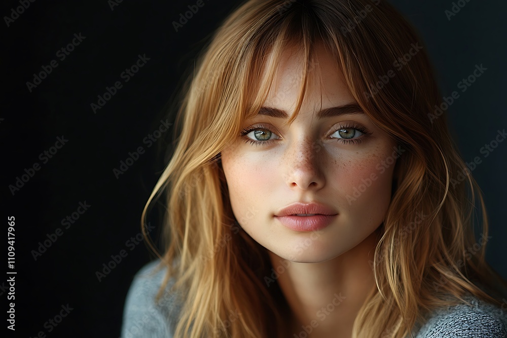 Soft Lighting Portrait Woman with Long Hair, Natural Eyebrows Soft Lighting Portrait Woman with Long Hair, Natural Eyebrows