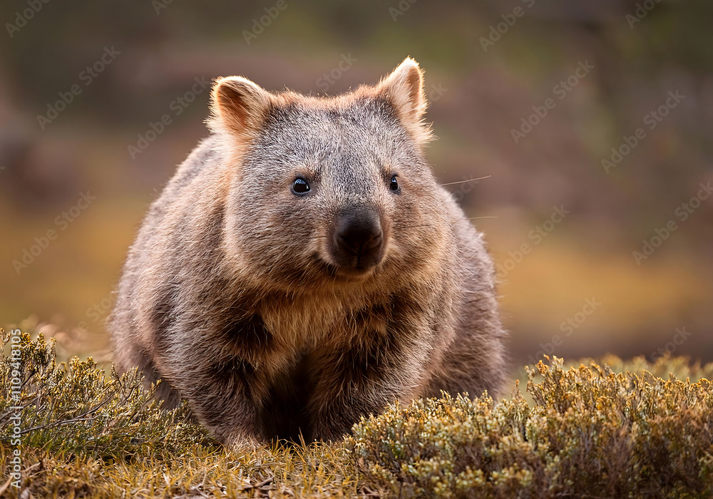 Naklejka premium Cute little wombat in natural habitat