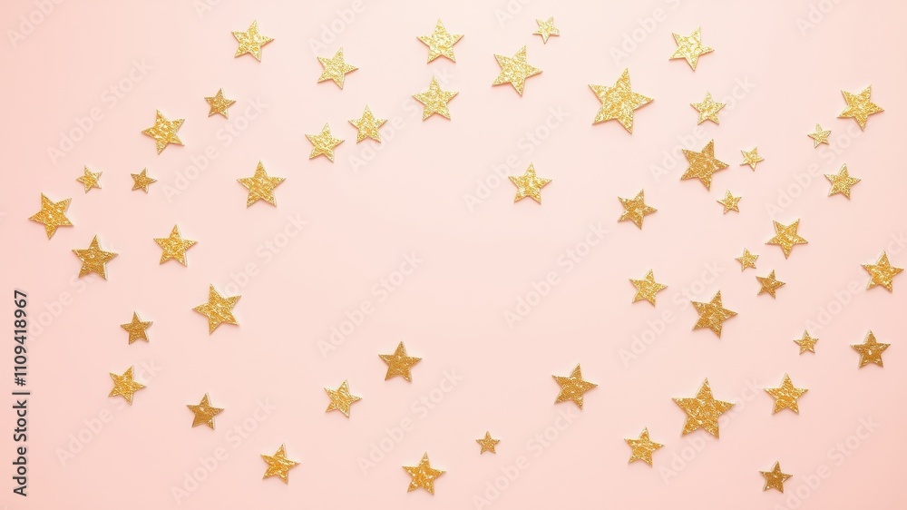 A delicate scattering of shimmering gold stars adorns a soft pink background, creating a whimsical and festive aesthetic. A delicate scattering of shimmering gold stars adorns a soft pink background, creating a whimsical and festive aesthetic.