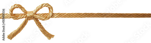 Golden rope tied in a bow with extended ends, isolated on transparent cutout background
 photo